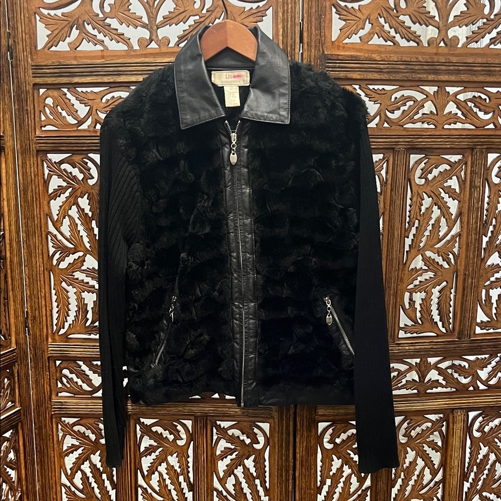 Lisa International Black Knit Leather Collar/Trim